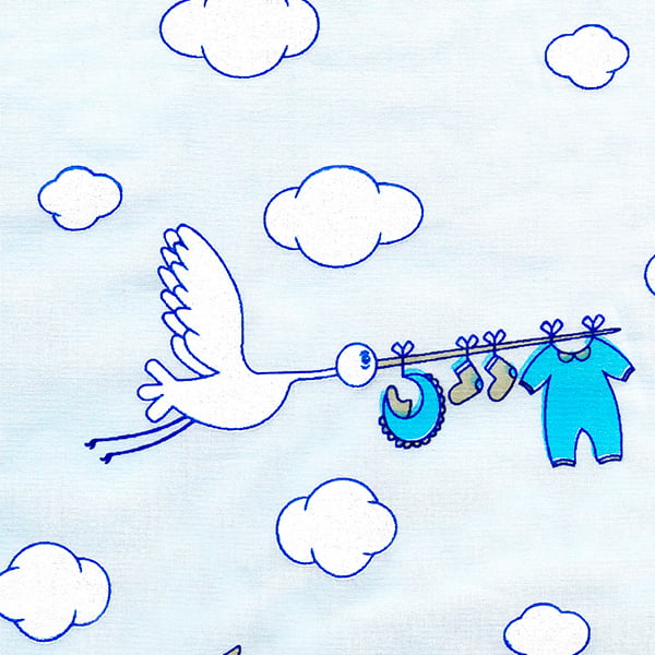 Tecido Tricoline Cegonha no Céu - Azul Claro - 100% Algodão - Largura 1,50m