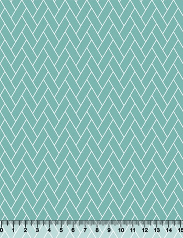 Tecido Tricoline Coleção Composê Ideal Turquesa - Tijolinhos - 100% Algodão - Largura 1,50m