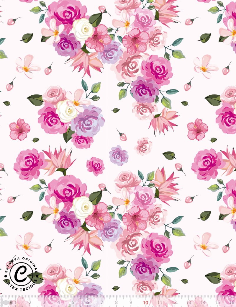 Tecido Tricoline Coleção Mundo de Alegria Composê - Flores Diversas - 100% Algodão - Largura 1,50m