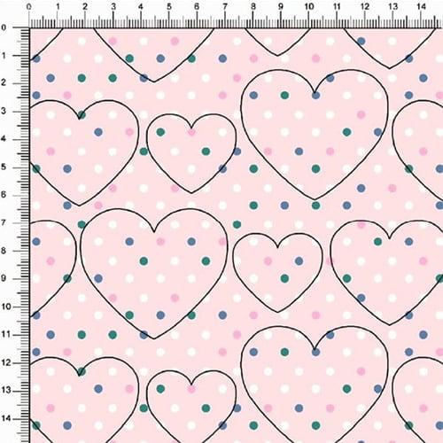 Tecido Tricoline Corações e Bolinhas - Rosa Claro - 100% Algodão - Largura 1,50m