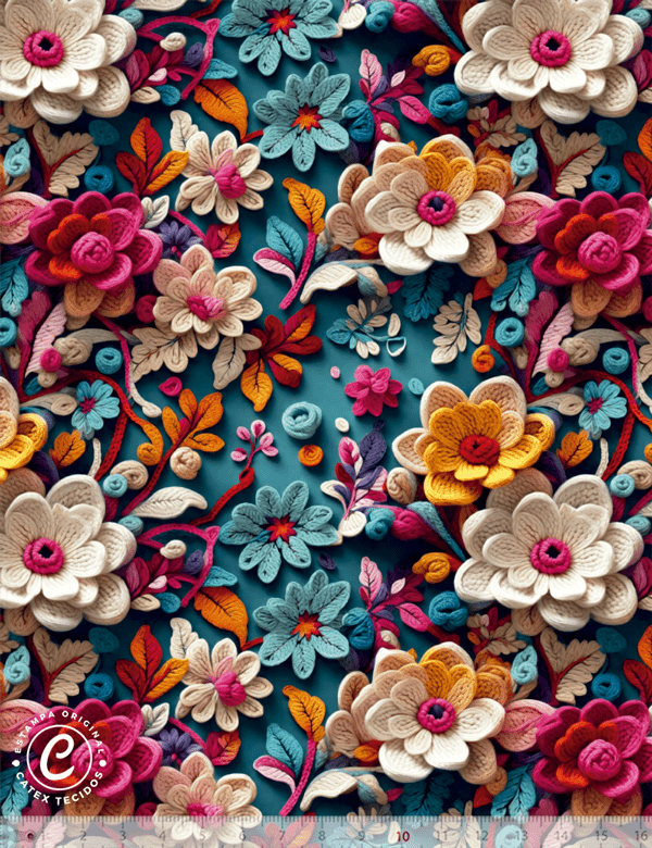 Tecido Tricoline Especial Coleção 3D - Floral 19 - Efeito Bordado - 100% Algodão - Largura 1,50m
