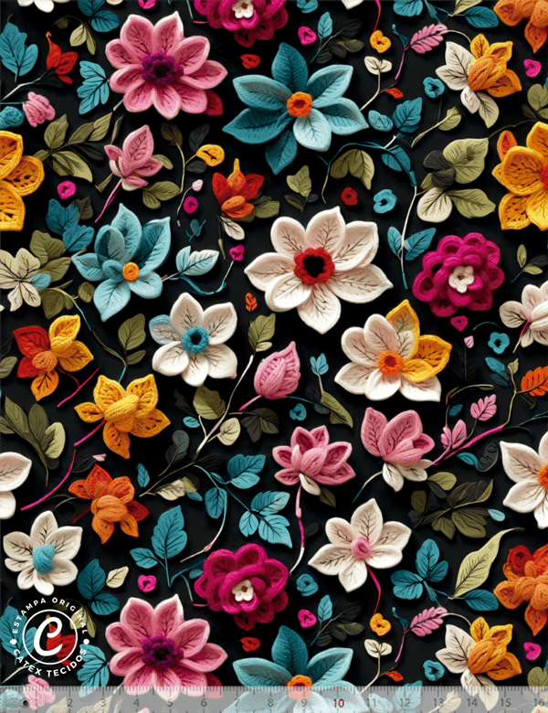 Tecido Tricoline Especial Coleção 3D - Floral 20 - 100% Algodão - Largura 1,50m