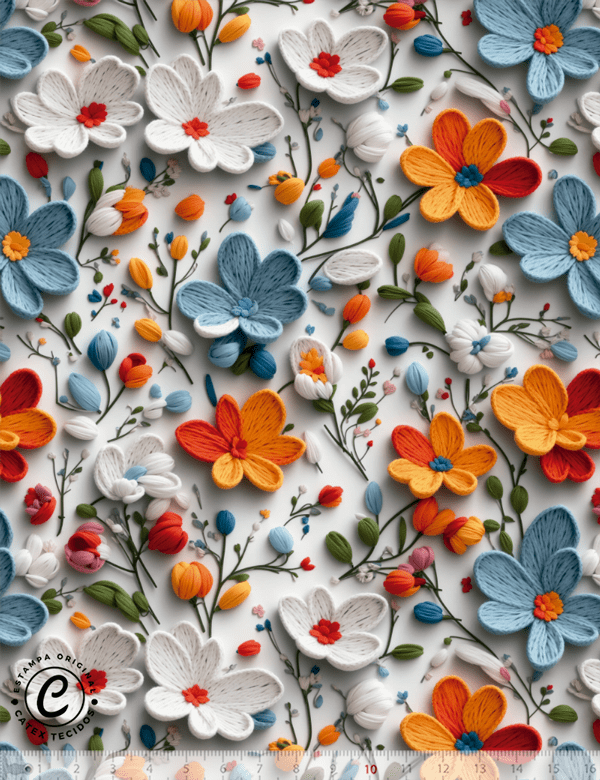 Tecido Tricoline Especial Coleção 3D - Floral 29 - 100% Algodão - Largura 1,50m