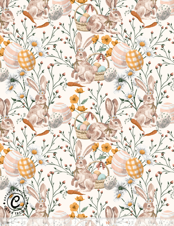 Tecido Tricoline Especial Coleção Páscoa Florida - Cesto de Ovos - 100% Algodão - Largura 1,50m