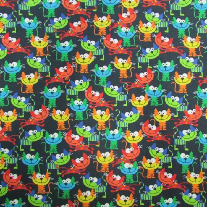 Tecido Tricoline Especial Gatinhos Funny Cats - 100% Algodão - Largura 1,50m