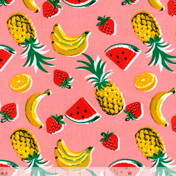 Tecido Tricoline Mix de Frutas - Salmão - 100% Algodão - Largura 1,50m