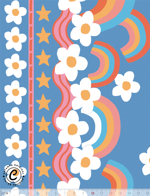 Tecido Viscose Especial Barra de Vestido Infantil - Arco Íris - 100% Viscose - Largura 1,40m