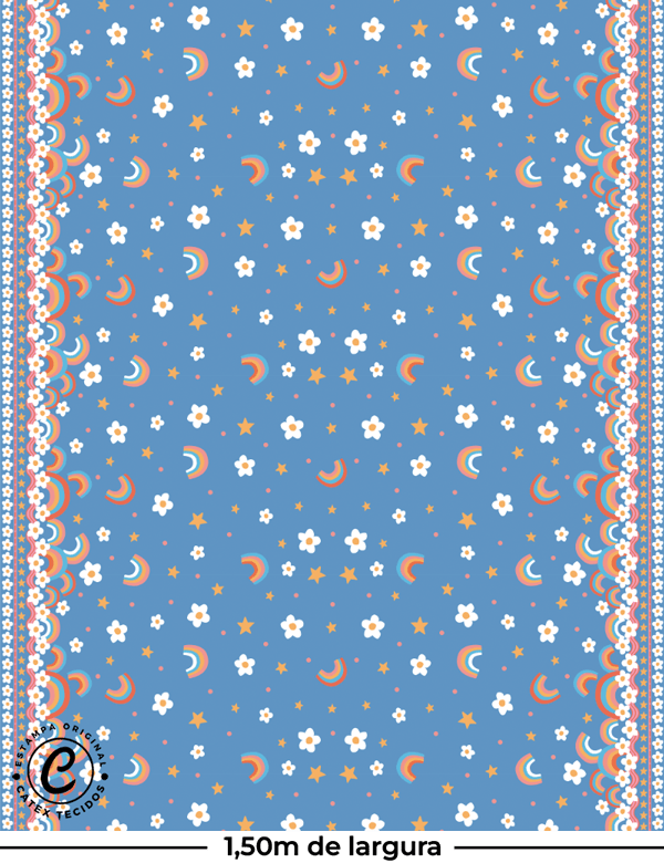 Tecido Viscose Especial Barra de Vestido Infantil - Arco Íris - 100% Viscose - Largura 1,40m