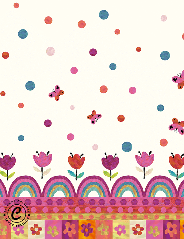Tecido Viscose Especial Barra de Vestido Infantil - Butterfly Garden - 100% Viscose - Largura 1,40m