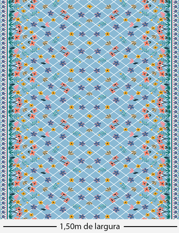 Tecido Viscose Especial Barra de Vestido Infantil - Jardinagem - 100% Viscose - Largura 1,40m