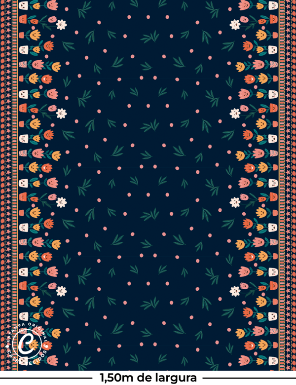 Tecido Viscose Especial Barra de Vestido Infantil - Vasos de Flores - 100% Viscose - Largura 1,40m