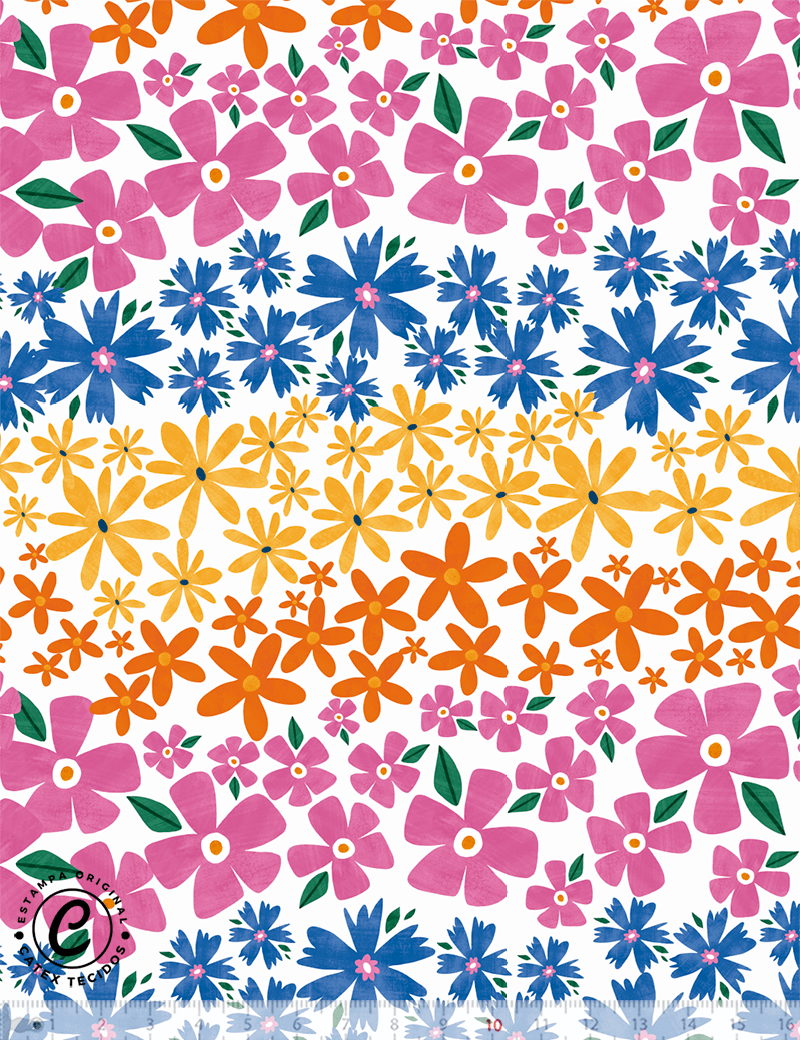 Tecido Viscose Especial Coleção Chuva de Alegria - Floral Colorido - 55% Algodão e 45% Viscose - Largura 1,50m