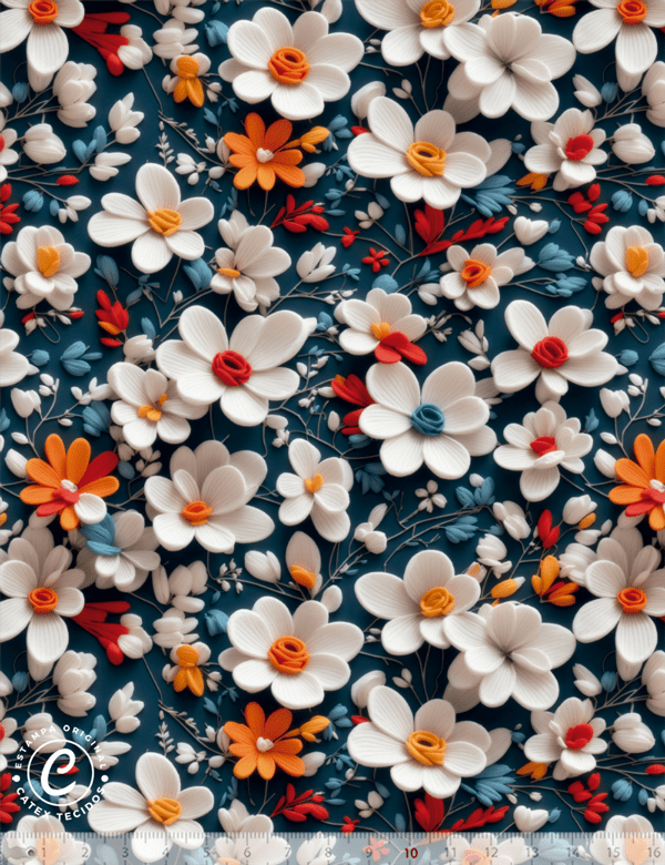 Tecido Viscose Especial Coleção Coleção 3D - Floral 28 - 55% Algodão e 45% Viscose - Largura 1,50m