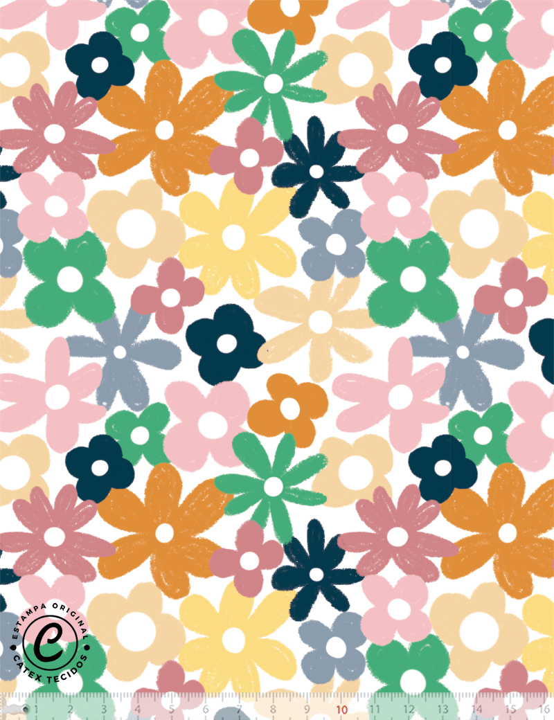 Tecido Viscose Especial Coleção Vida na Floresta - Jardim Colorido - 55% Algodão e 45% Viscose - Largura 1,50m