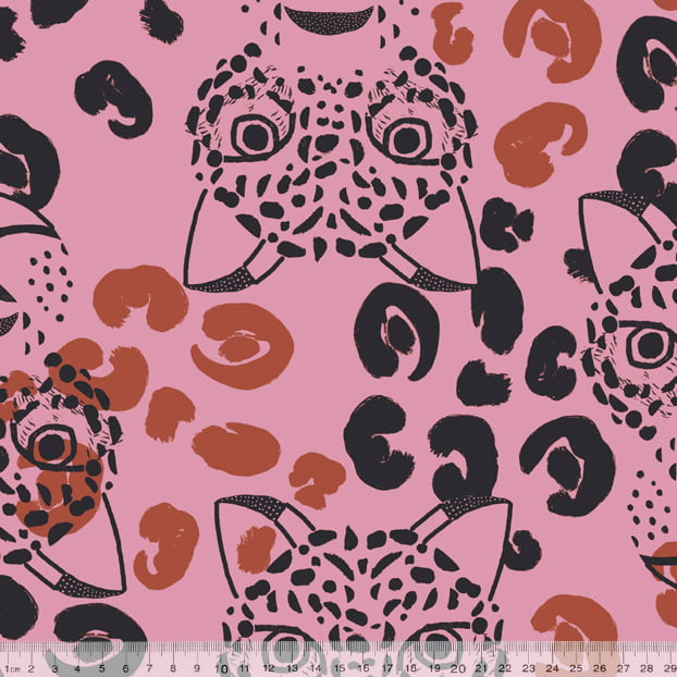 Tecido Viscose Estampada - Be Wild - Rosa - 100% Viscose - Largura 1,40m