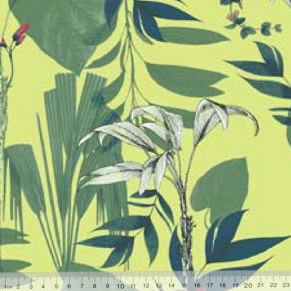 Tecido Viscose Estampada - Life Folhagens - Amarelo - 100% Viscose - Largura 1,40m