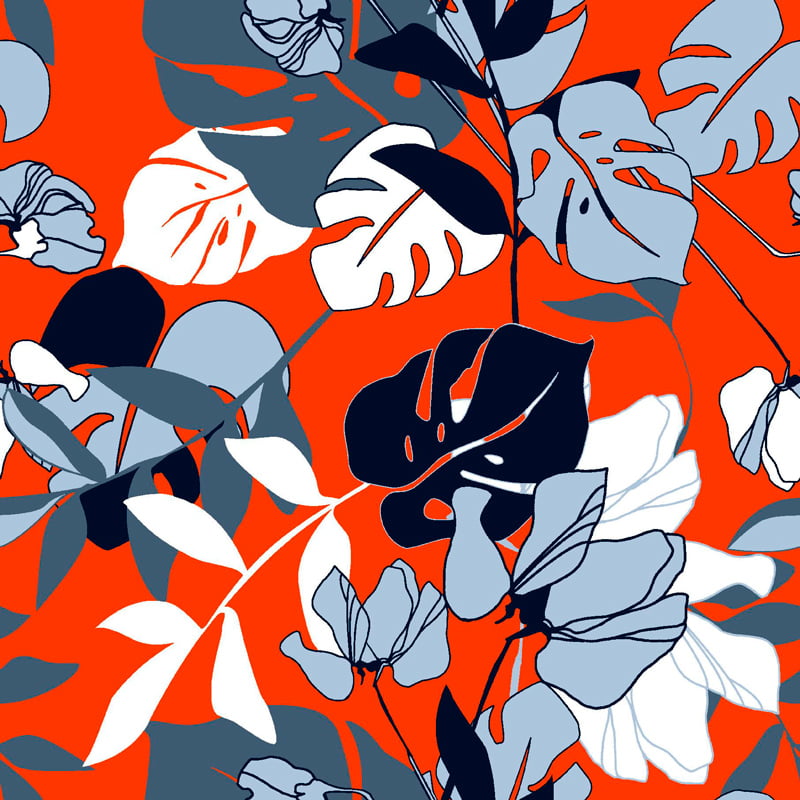 Tecido Viscose Estampada - Veraneio - Laranja - 100% Viscose - Largura 1,40m