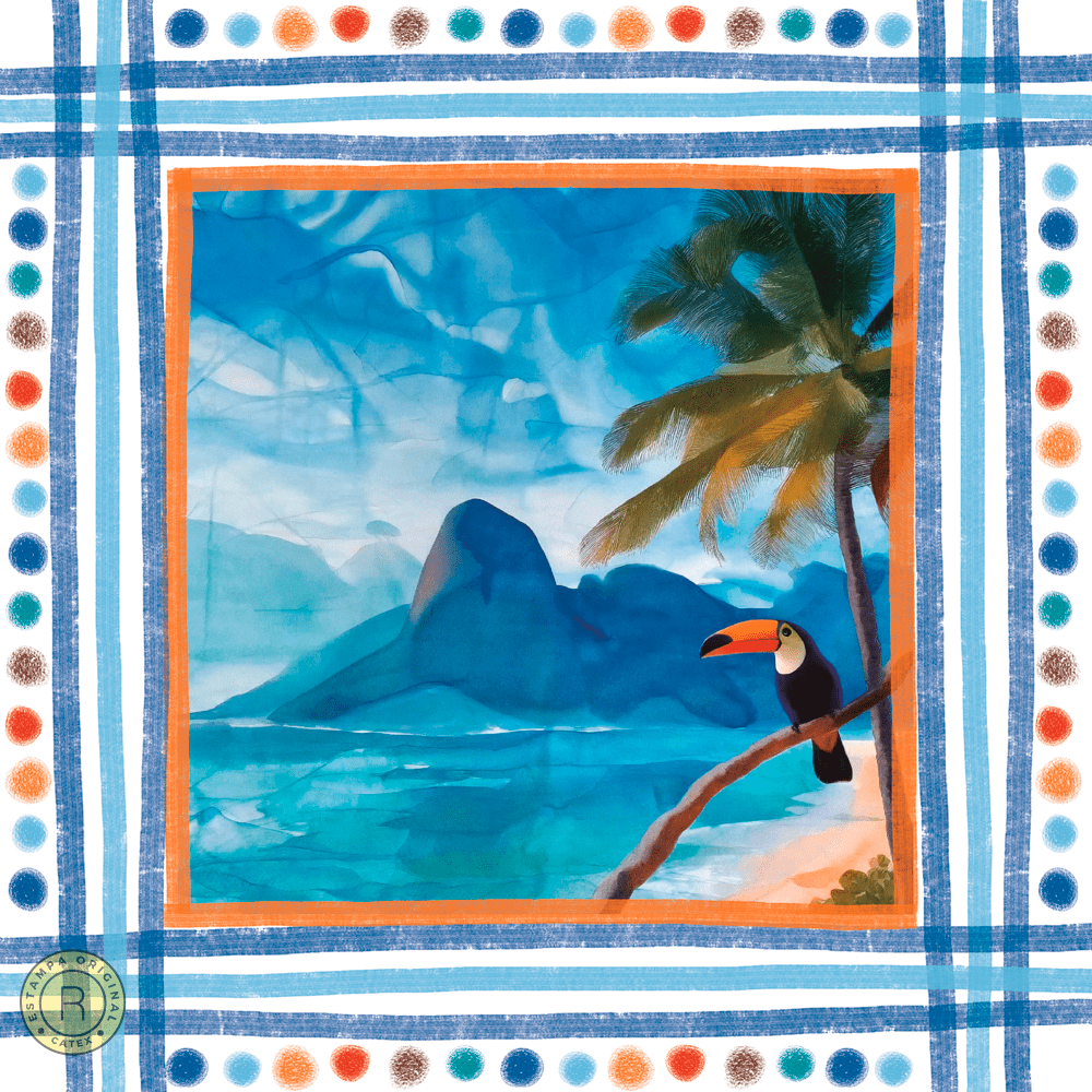 Tecido Viscose para Canga - Paisagem Tropical - 100% Viscose - 1,30m x 1,40m